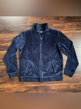 Daniel Buchler Men's Navy Full-Zip Velour Sweater Jacket, L